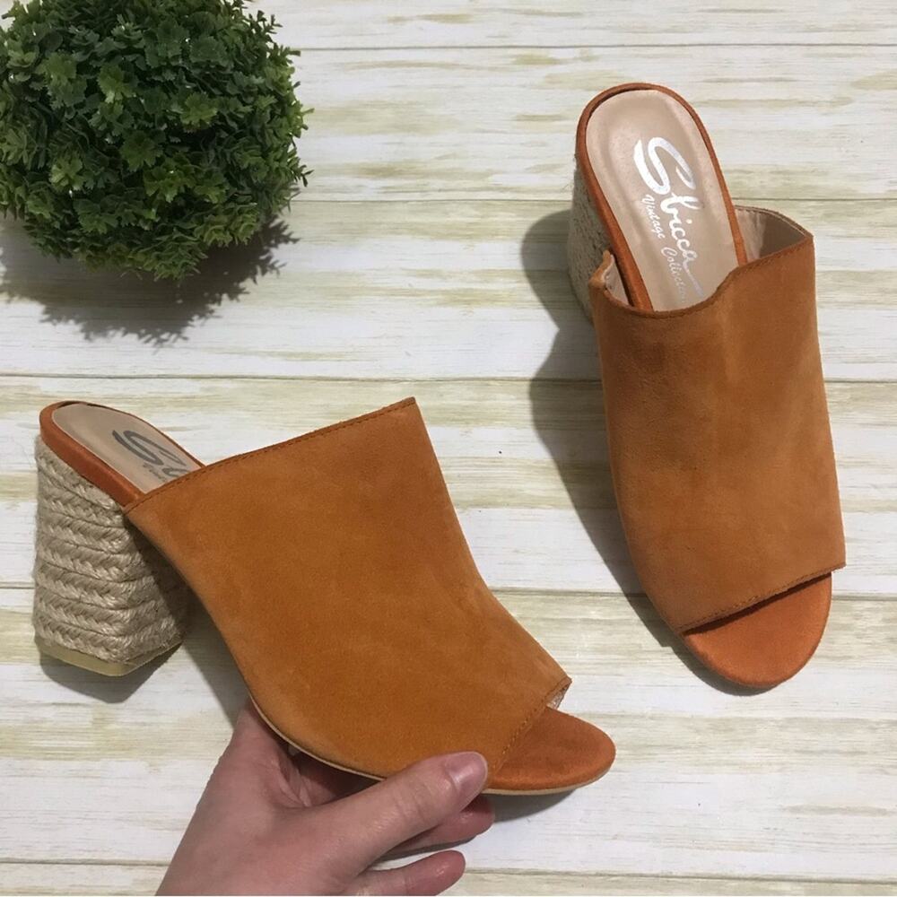 Sbicca Orange Suede Leather‎ Open Peep Toe Jute Espadrille Heel Shoes Size 9